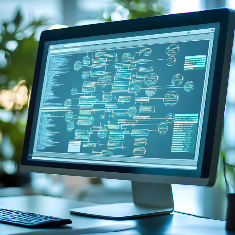 Interconnected digital network representing connected data sources and integrated business systems.