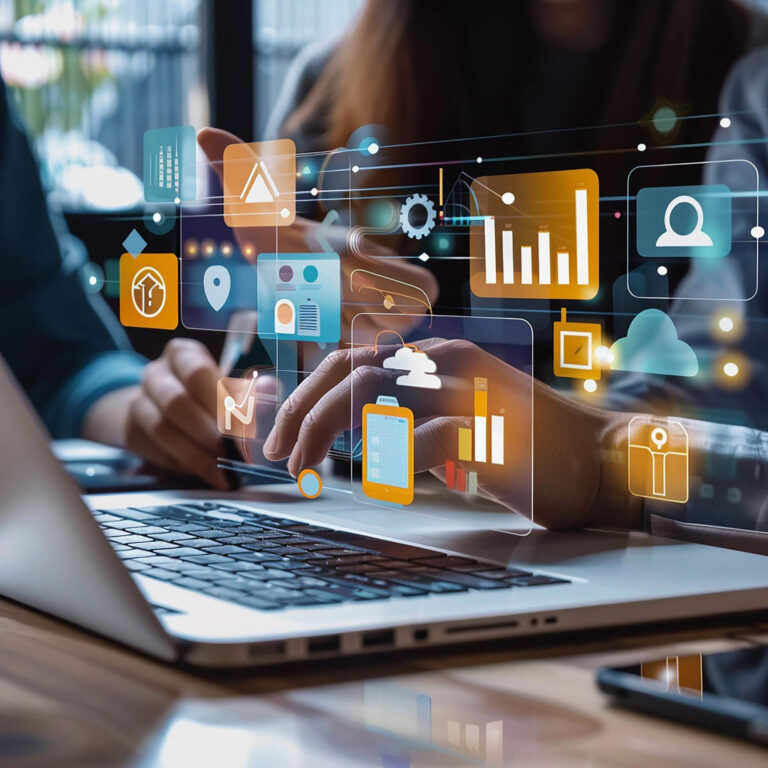 CRM and marketing automation platforms connected through data integration for unified customer management.