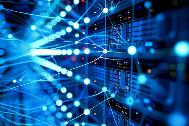 Network server connections visualizing data integration and system connectivity across digital platforms.